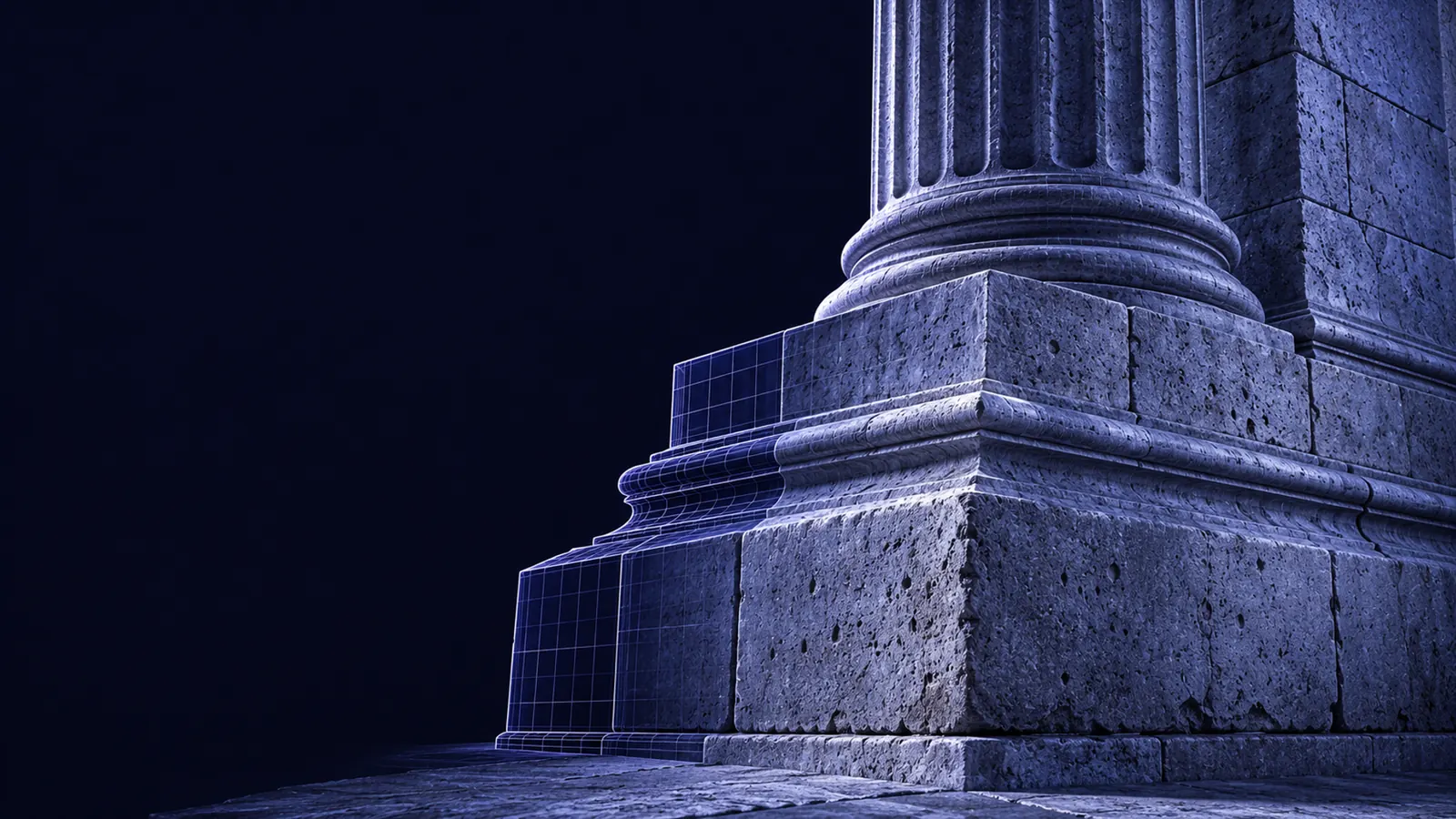 The base of a fluted column