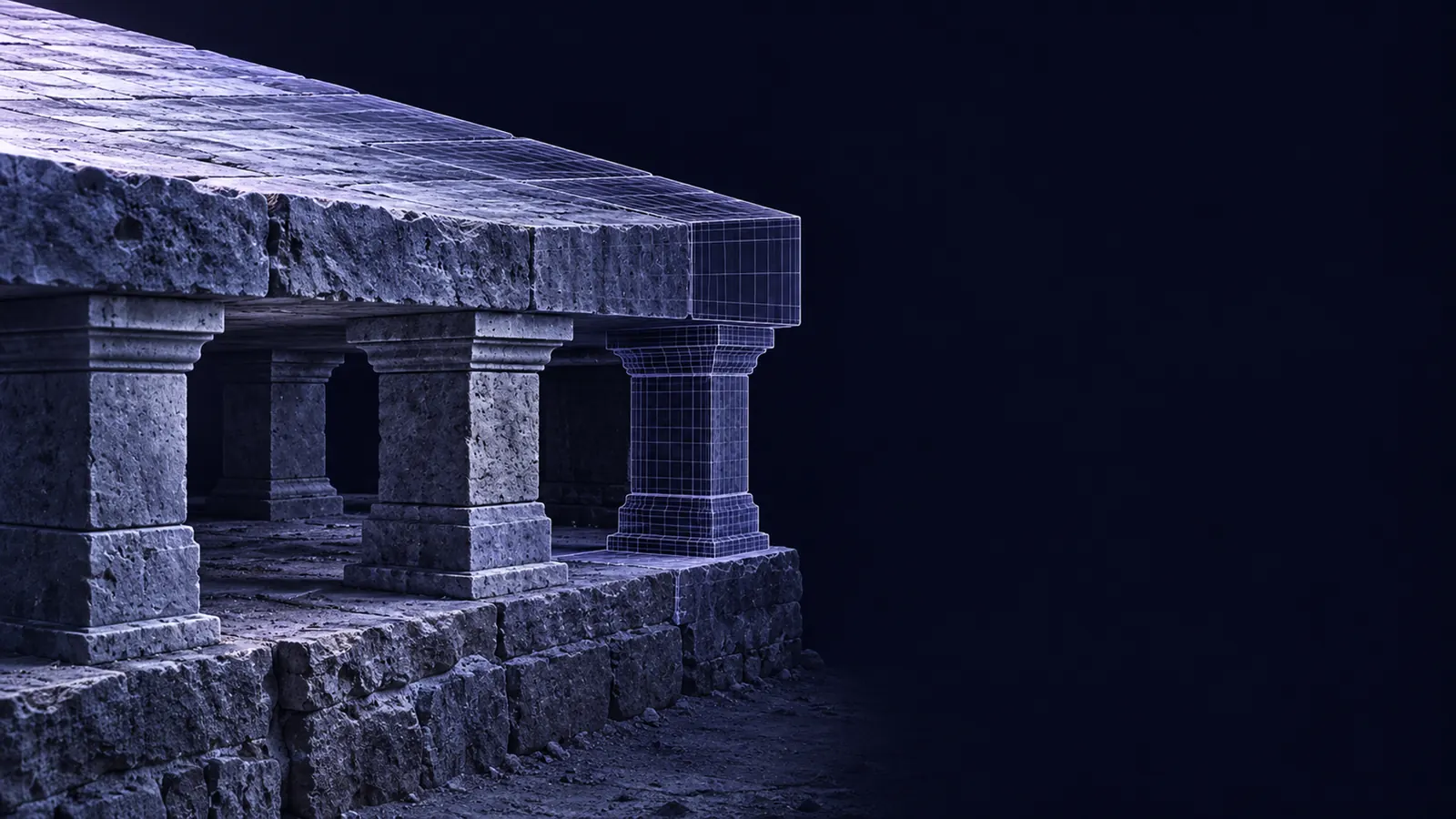A stone arcade seen in perspective
